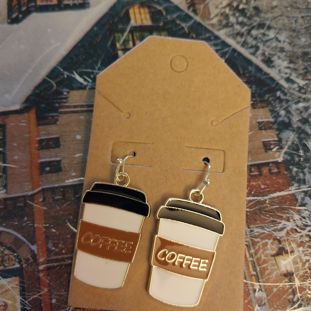 Hand crafted Gold Plated Coffee Earrings NWT